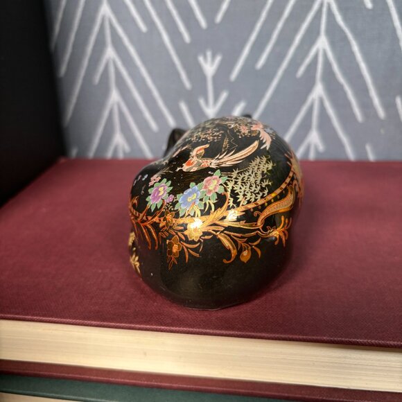 Vintage Satsuma Cat Figurine Black and Gold Ceramic Cat for Decor - Picture 7 of 16